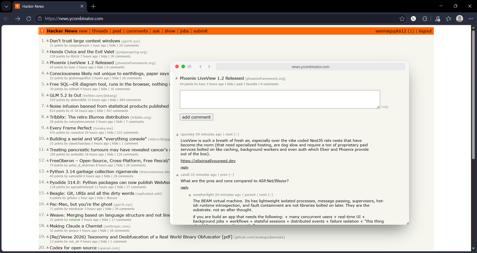 Reading Hacker News without opening tabs using GoPeek