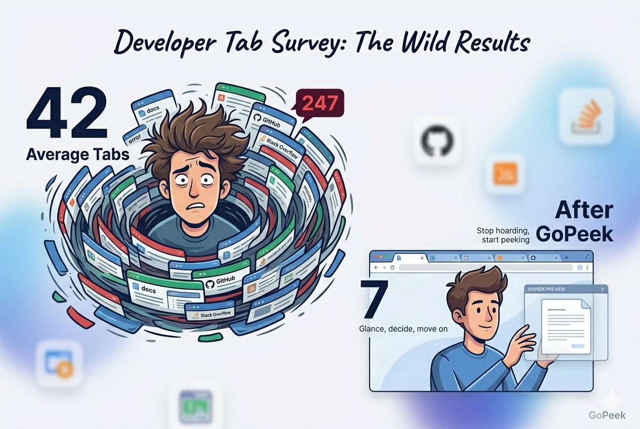 Developer browser tab survey results showing overwhelming tab overload